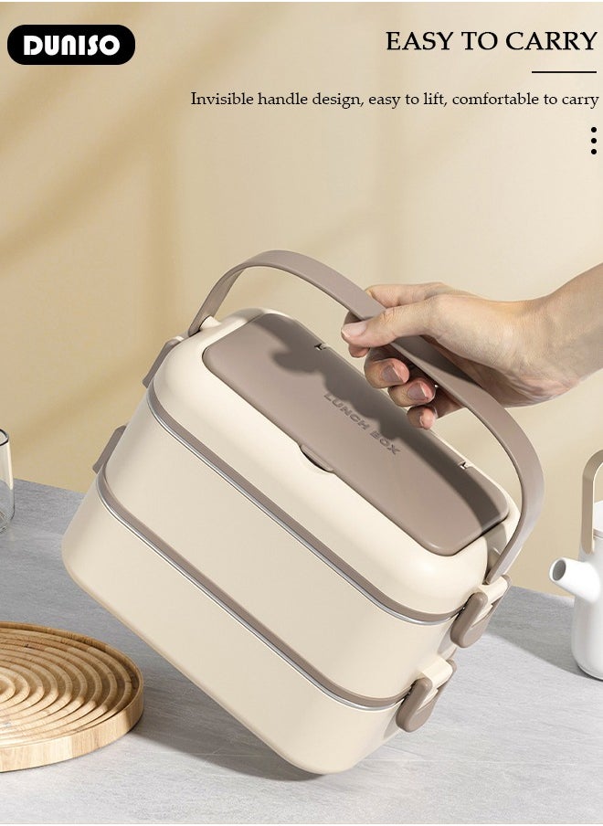 304 Stainless Steel Bento Box Portable Lunch Box with Cutlery Double-deck Thermal Insulation Bento Box Food Lunch Container Set Leak Proof Lunch Box Microwave Oven Heating For Adults/Students
