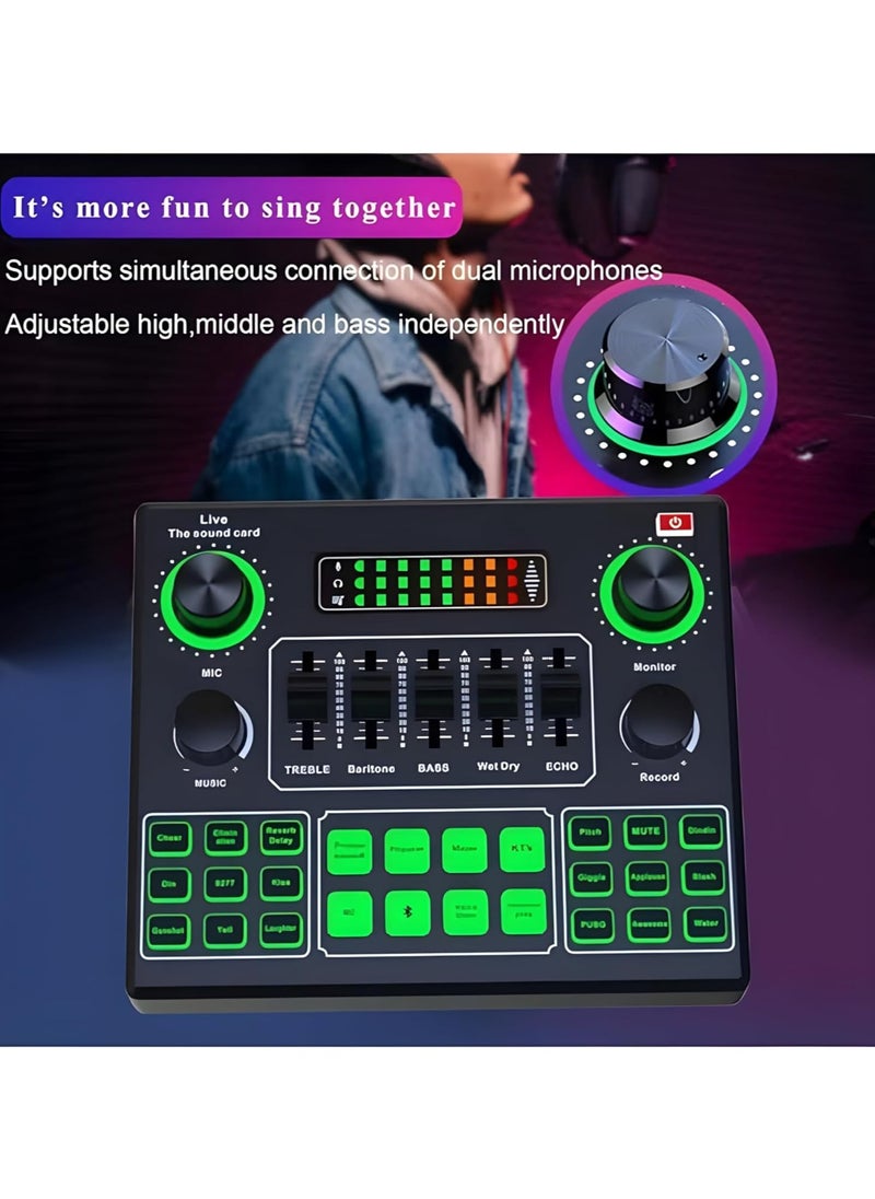 BORTONY Sound Card V9, Live Broadcast Sound Card, External Stereo Audio Mixer Broadcast Metal Frosted Body Easy Operation