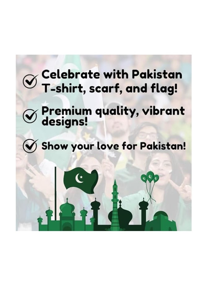 Pakistan Men’s T-Shirt,Scarf&Large Flag(90cm x 150cm)–Half Sleeve Tshirt|Cotton Ideal Combo For Sports Fans,Matches,Events.