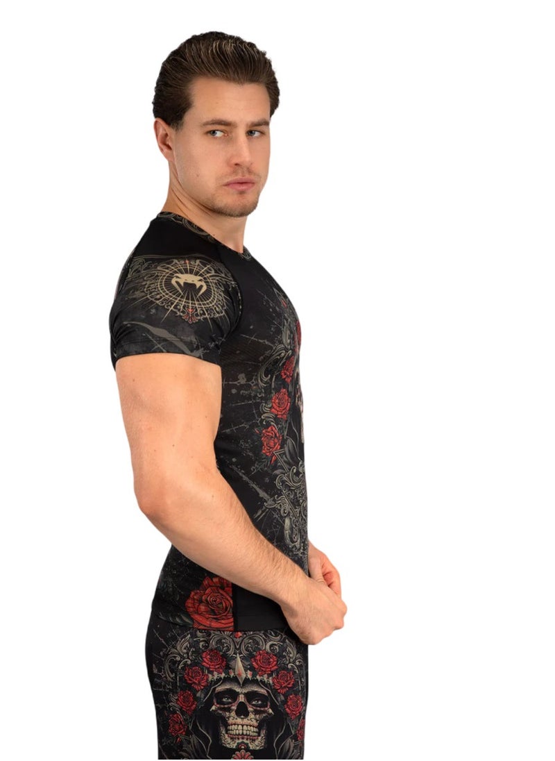 VENUM SANTA MUERTE 5.0 RASHGUARD SHORT SLEEVE DEEP BLACK/GOLD