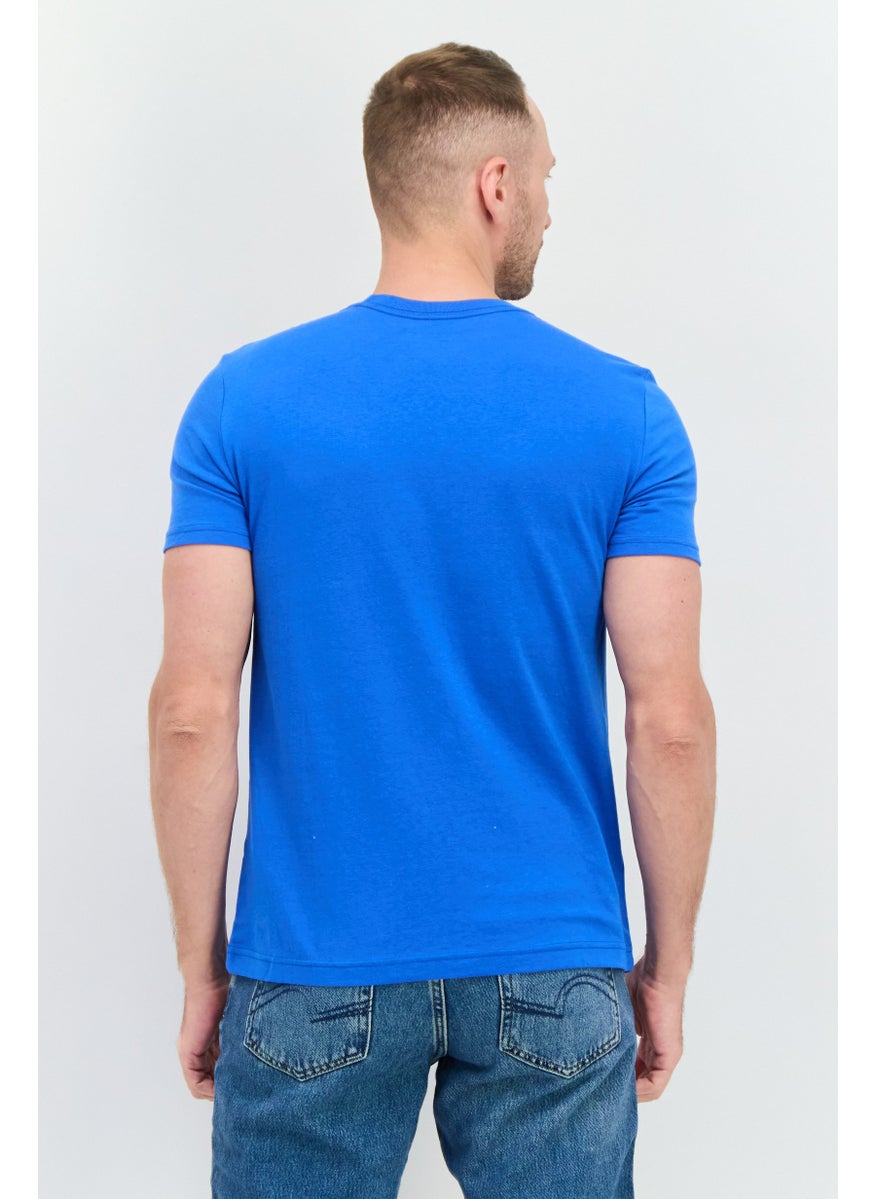 Men Crew Neck Short Sleeve Brand Logo T-Shirt, Blue
