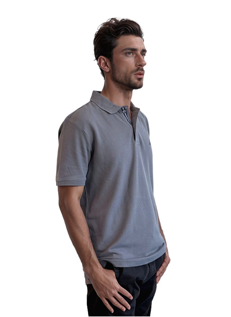 Men's Grey Short Sleeve Polo Shirt, Stylish Lightweight Summer Style