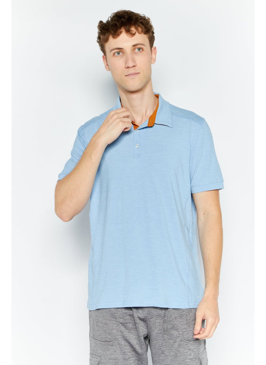 Men Sportswear Fit Short Sleeve Tennis Polo Shirt, Blue Heather