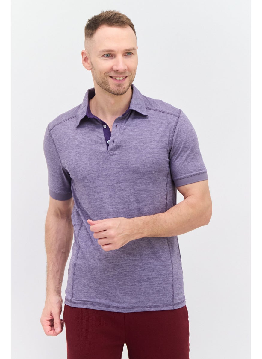 Men Sportswear Fit Short Sleeve Tennis Polo Shirt, Purple Heather