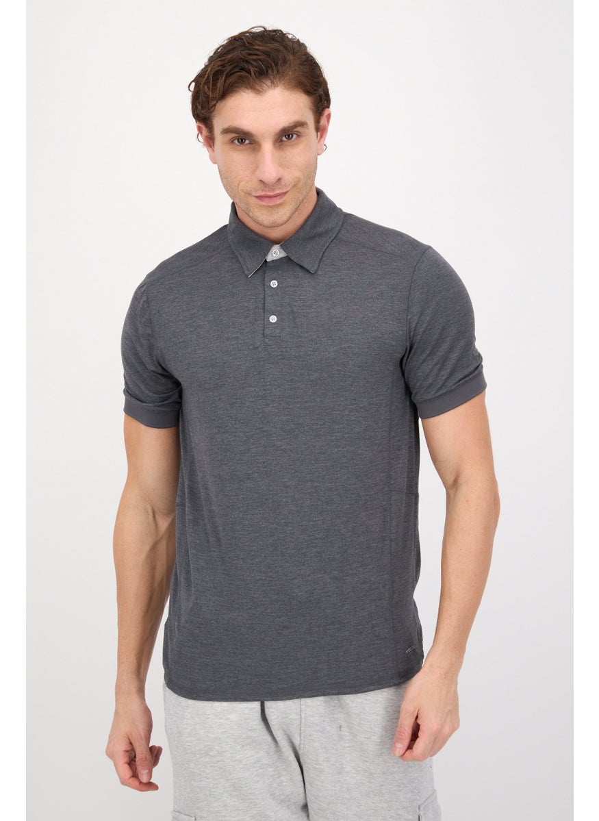 Men Sportswear Fit Short Sleeve Tennis Polo Shirt, Charcoal