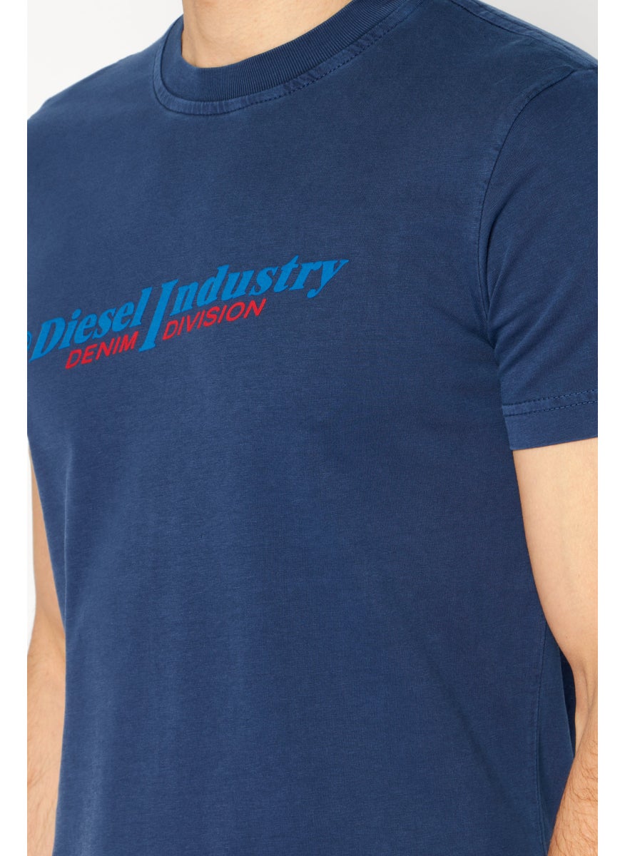 Men Crew Neck Short Sleeves Brand Logo T-shirt, Navy