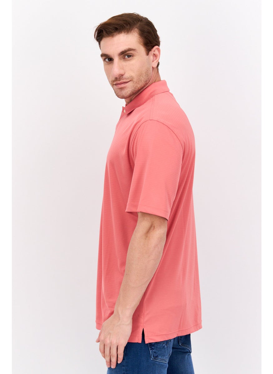 Men Regular Fit Textured Short Sleeves Polo, Coral