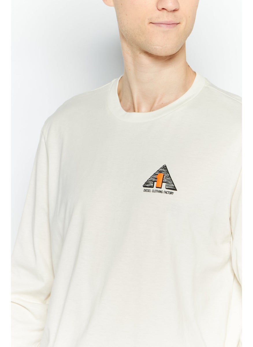 Men Crew Neck Long Sleeves Brand Logo T-Shirt, Off White