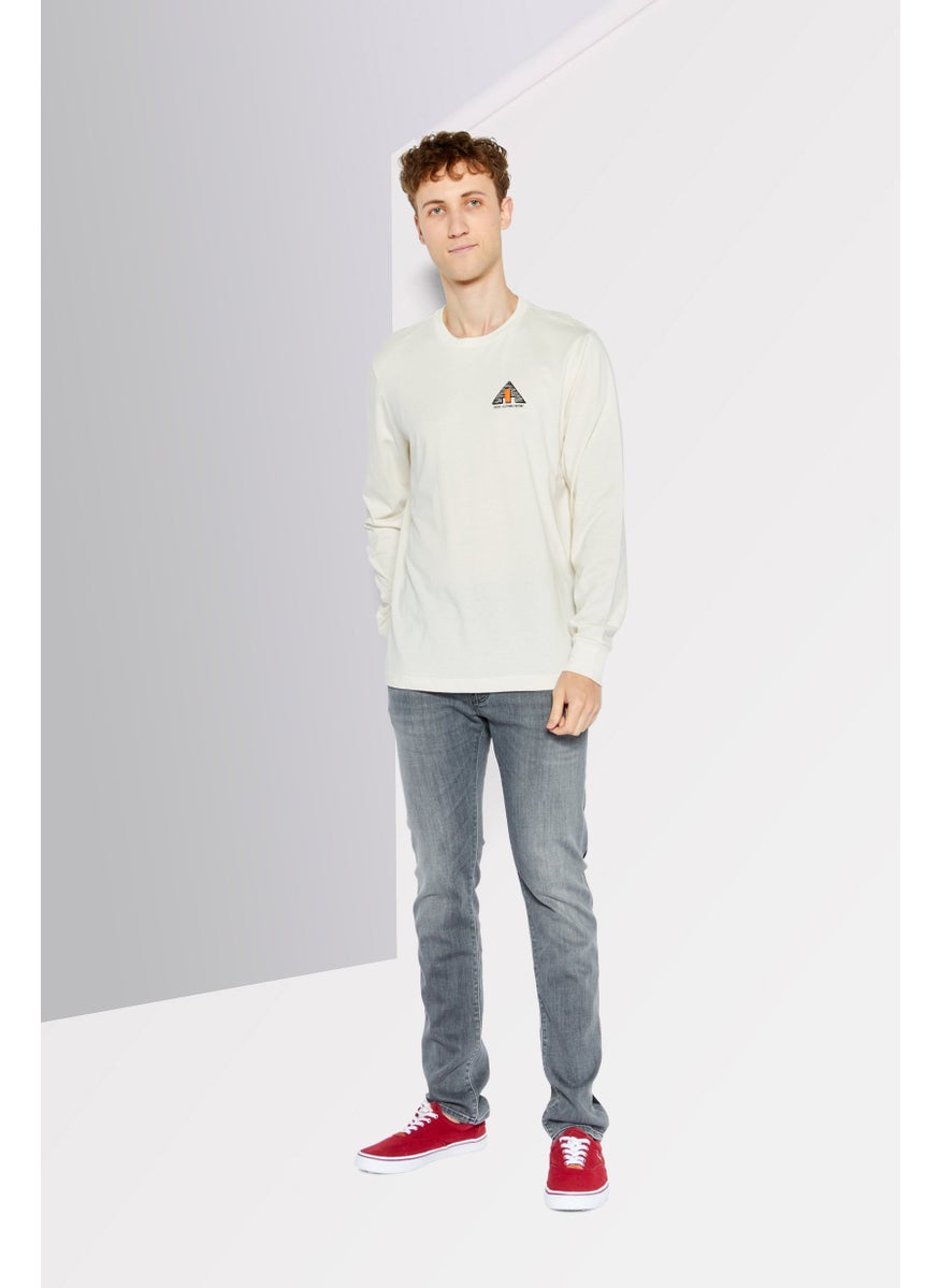 Men Crew Neck Long Sleeves Brand Logo T-Shirt, Off White