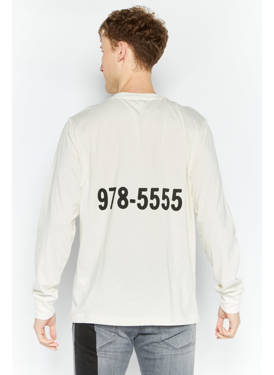 Men Crew Neck Long Sleeves Brand Logo T-Shirt, Off White