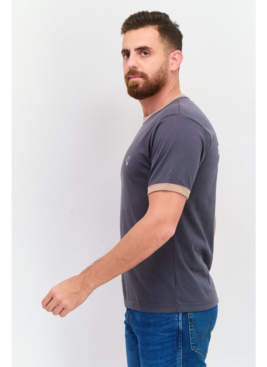 Men Crew Neck Short Sleeves Brand Logo T-Shirt, Dark Grey