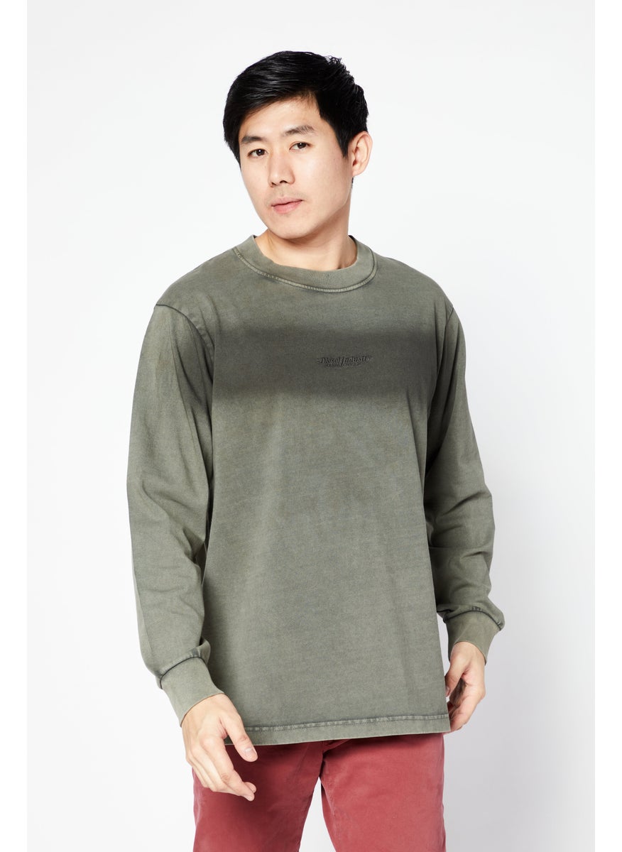 Men Crew Neck Long Sleeve Embroidered Logo T-Shirt, Olive