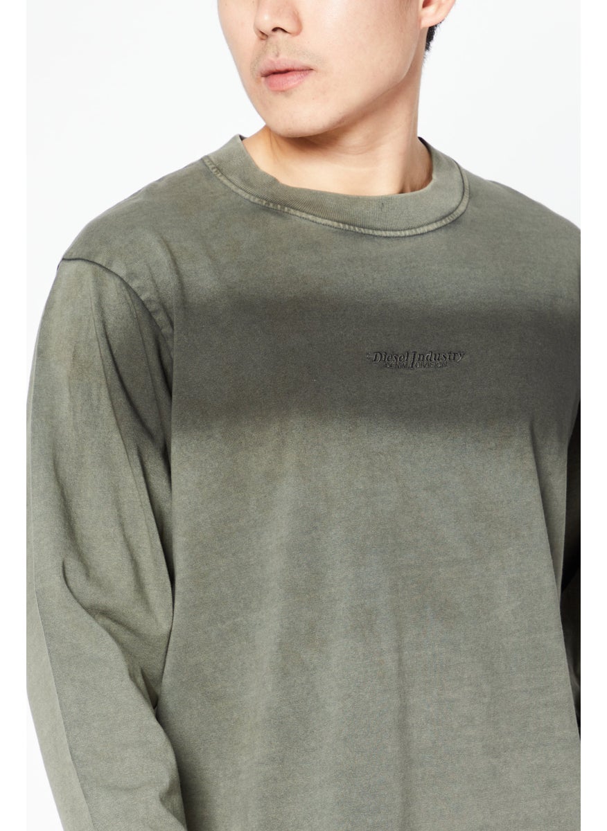 Men Crew Neck Long Sleeve Embroidered Logo T-Shirt, Olive
