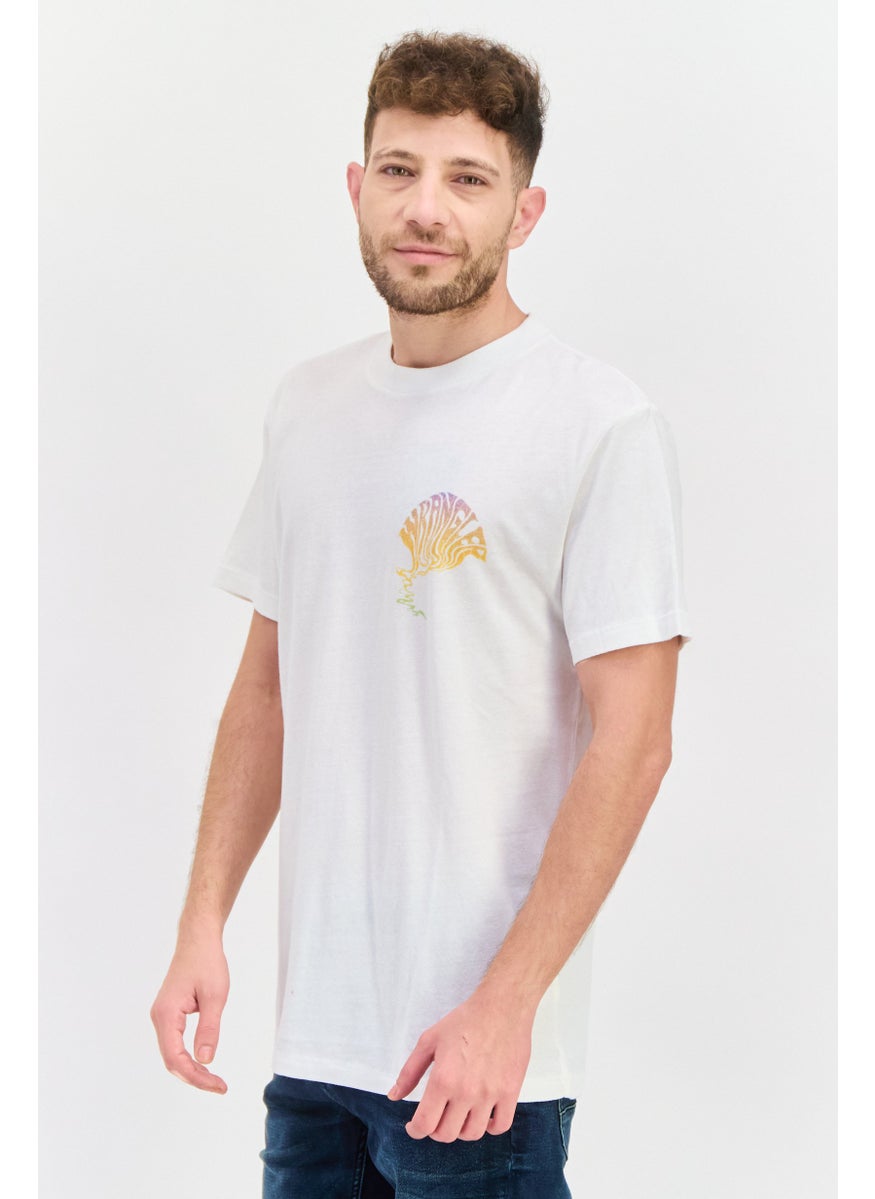 Men Crew Neck Short Sleeve Graphic T Shirt, White Combo