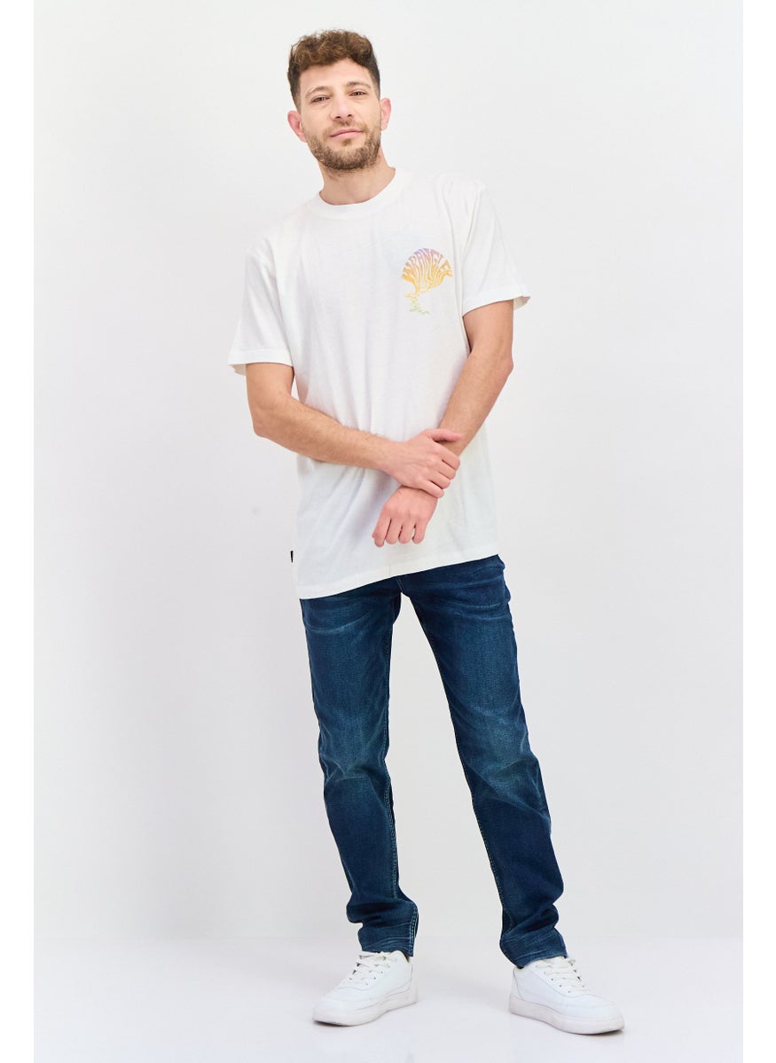 Men Crew Neck Short Sleeve Graphic T Shirt, White Combo