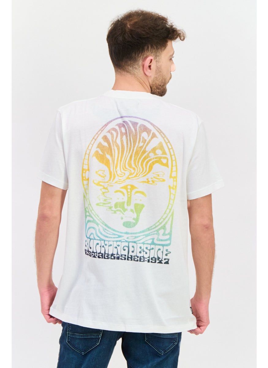 Men Crew Neck Short Sleeve Graphic T Shirt, White Combo