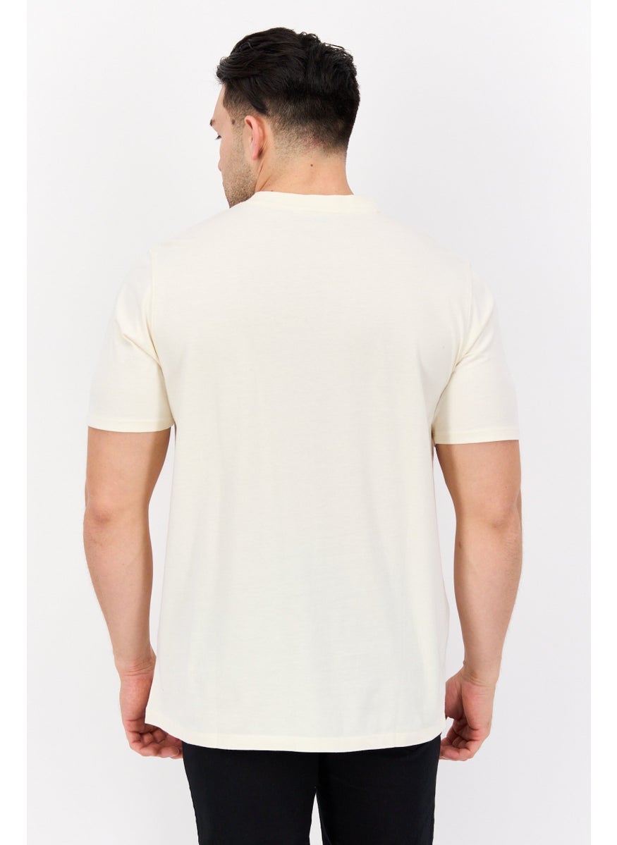 Men Crew Neck Short Sleeve Graphic T Shirt, Beige Combo