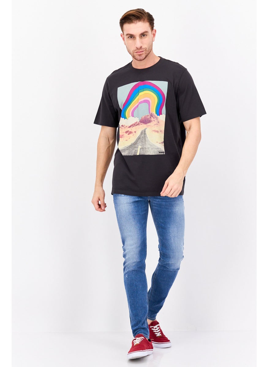 Men Crew Neck Neck Short Sleeve Graphic T Shirt, Black Combo