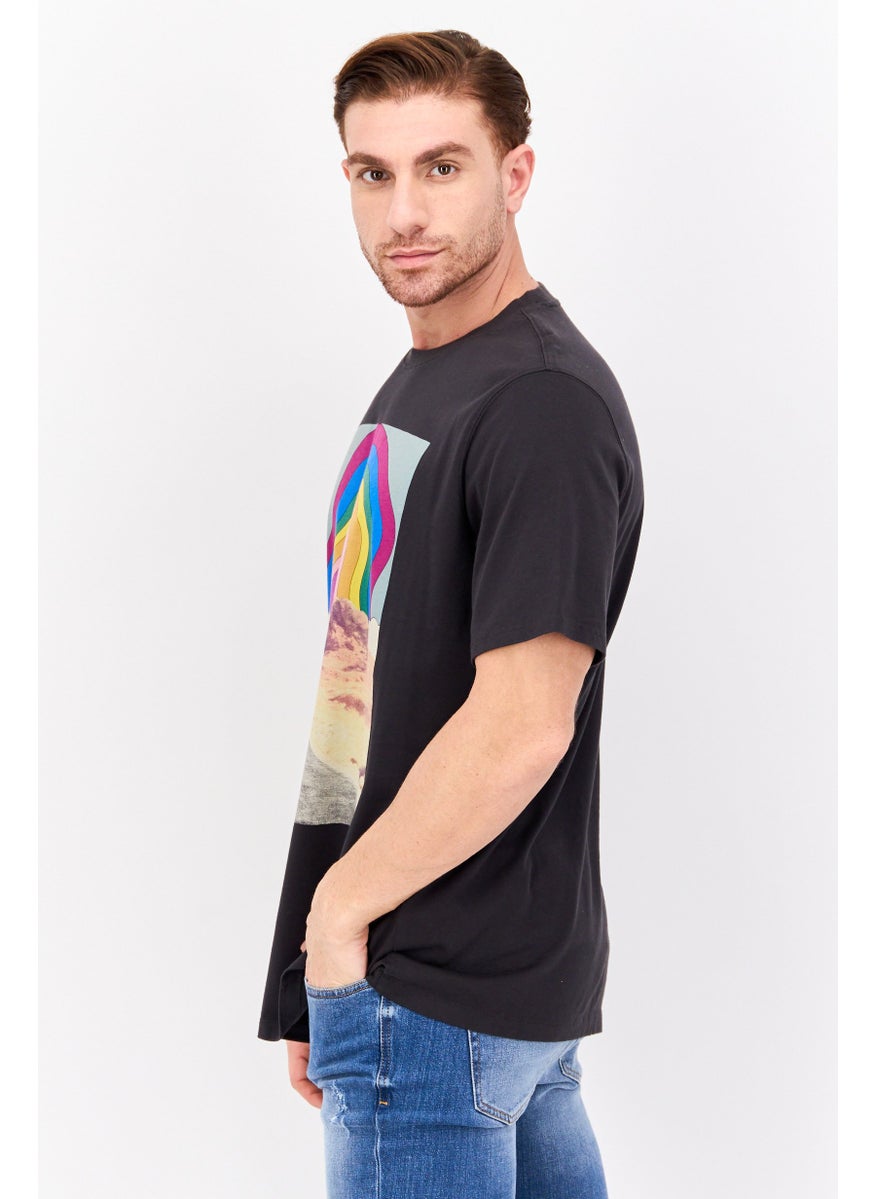 Men Crew Neck Neck Short Sleeve Graphic T Shirt, Black Combo