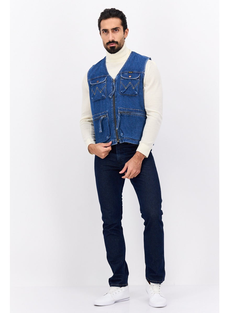 Men Full Zip Washed Vest, Denim