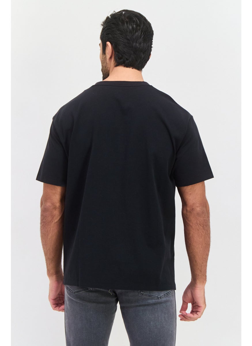 Men Crew Neck Short Sleeve Graphic Printed T-Shirt, Black
