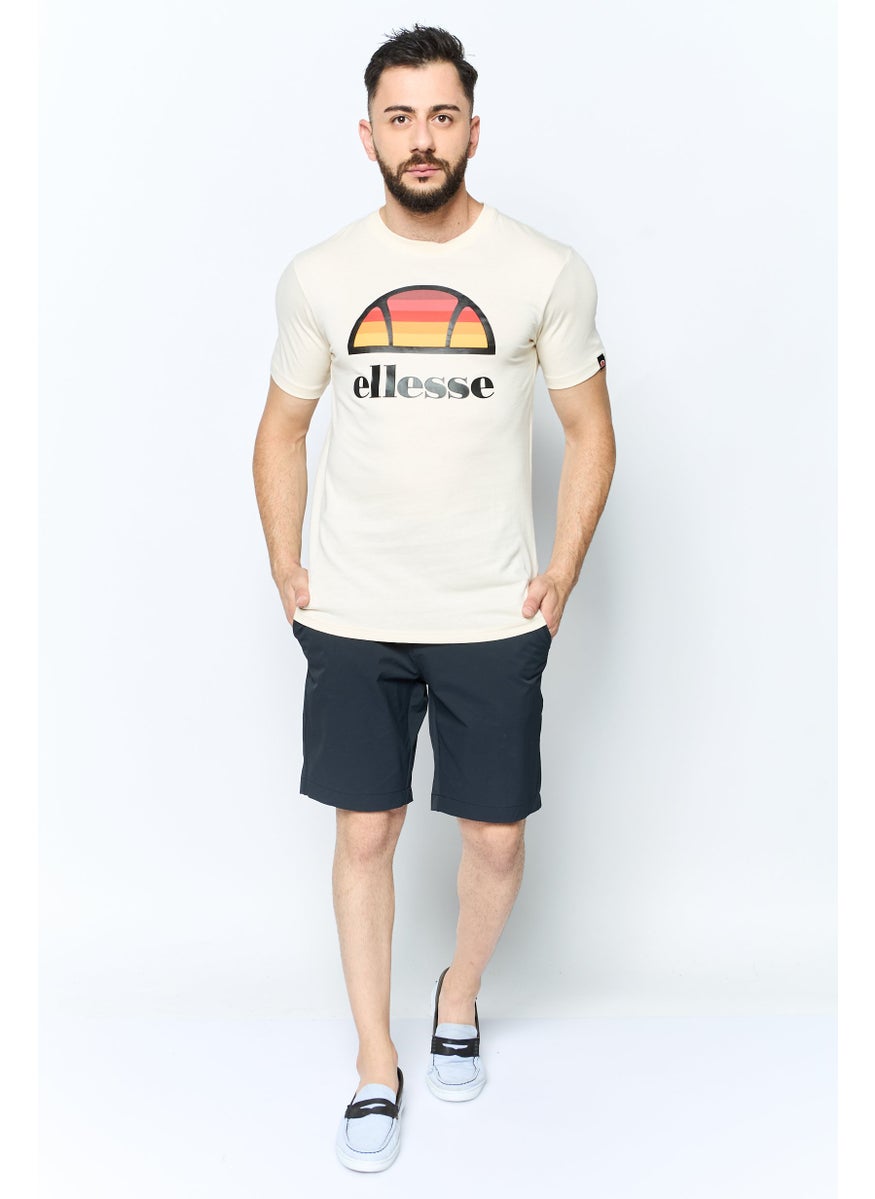 Men Crew Neck Short Sleeve Brand Logo T Shirt, Off White