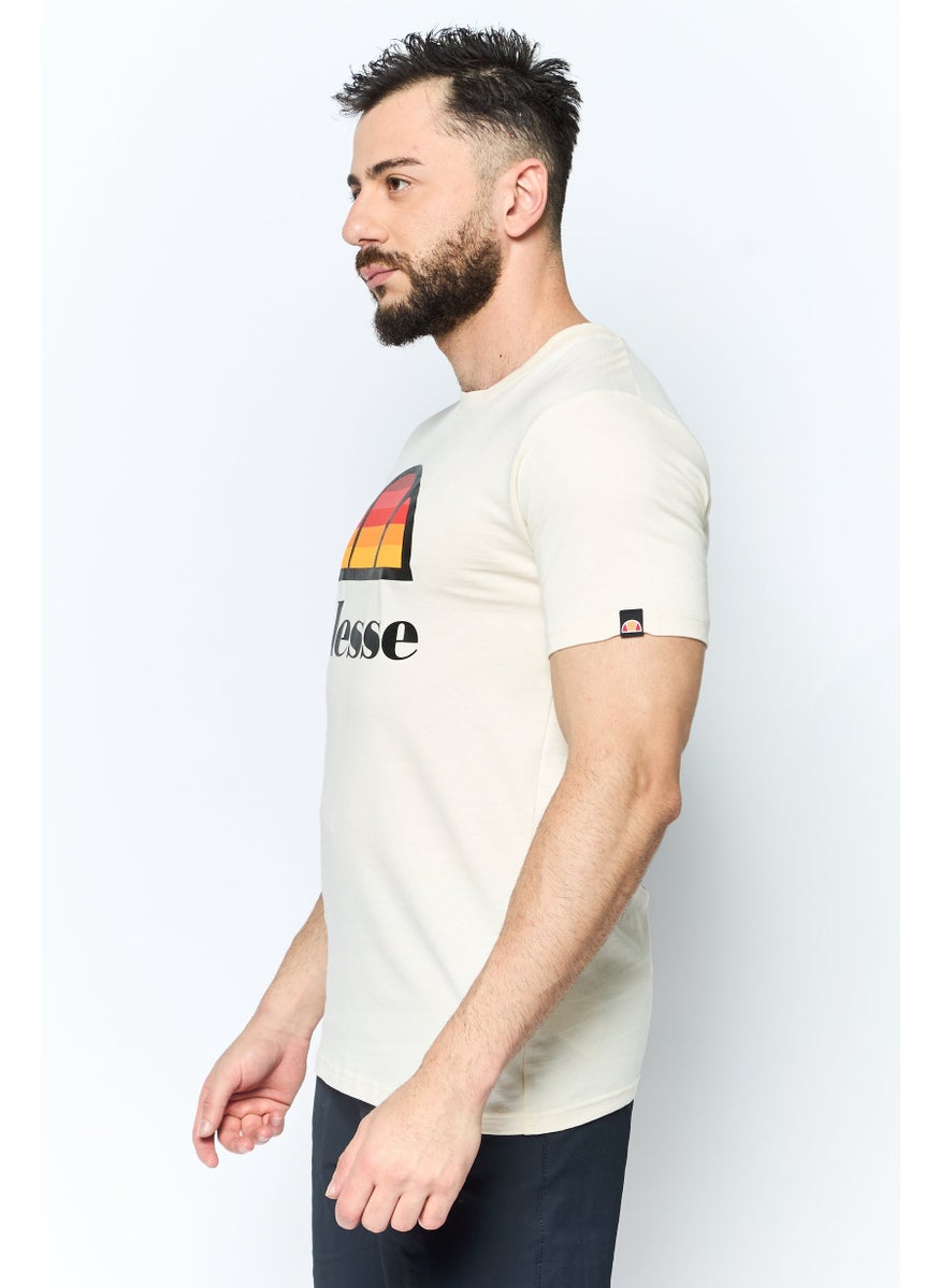 Men Crew Neck Short Sleeve Brand Logo T Shirt, Off White