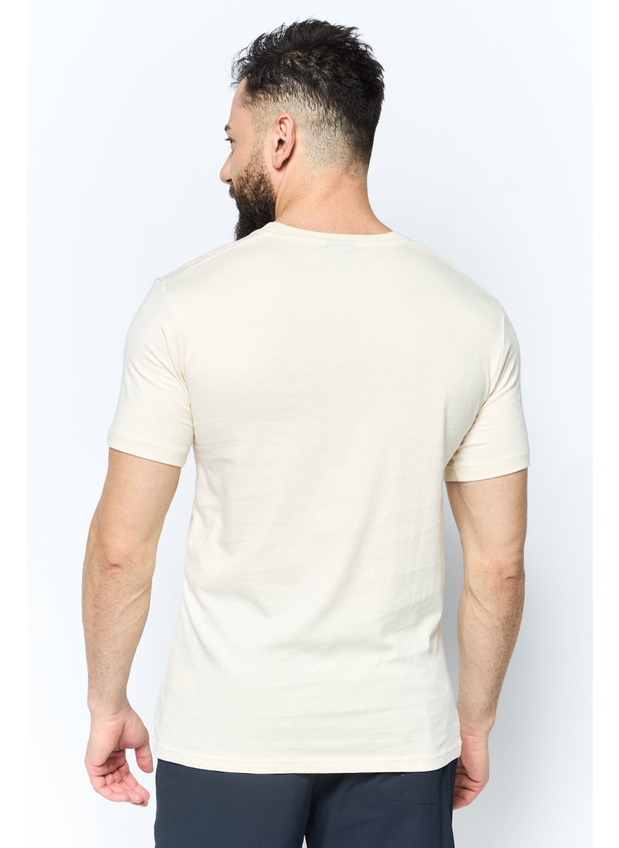 Men Crew Neck Short Sleeve Brand Logo T Shirt, Off White