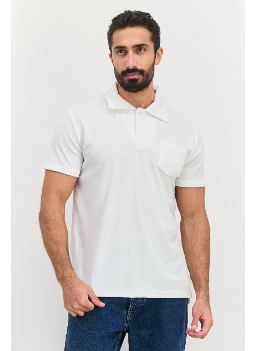 Men Regular Fit Short Sleeve Textured Polo Shirt, White