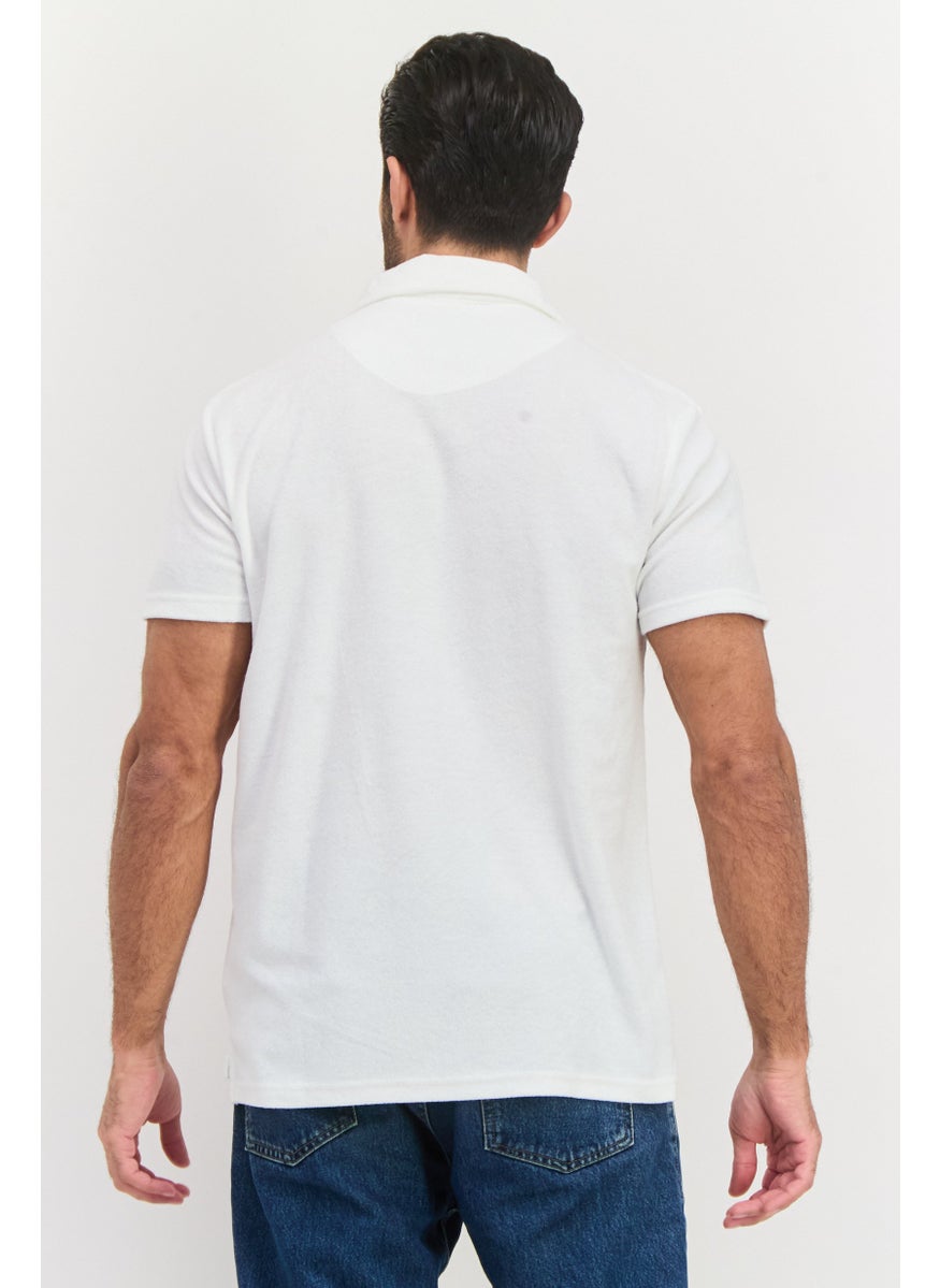 Men Regular Fit Short Sleeve Textured Polo Shirt, White