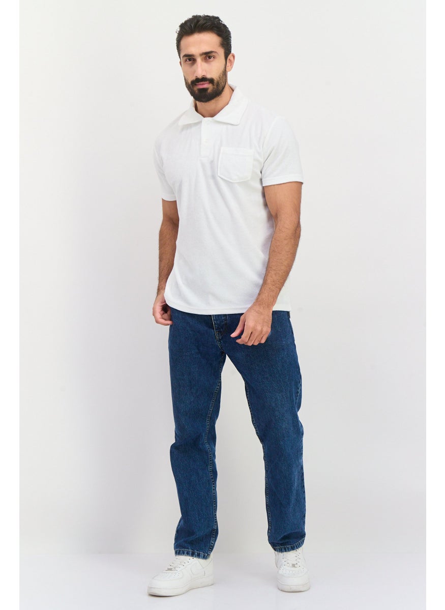 Men Regular Fit Short Sleeve Textured Polo Shirt, White