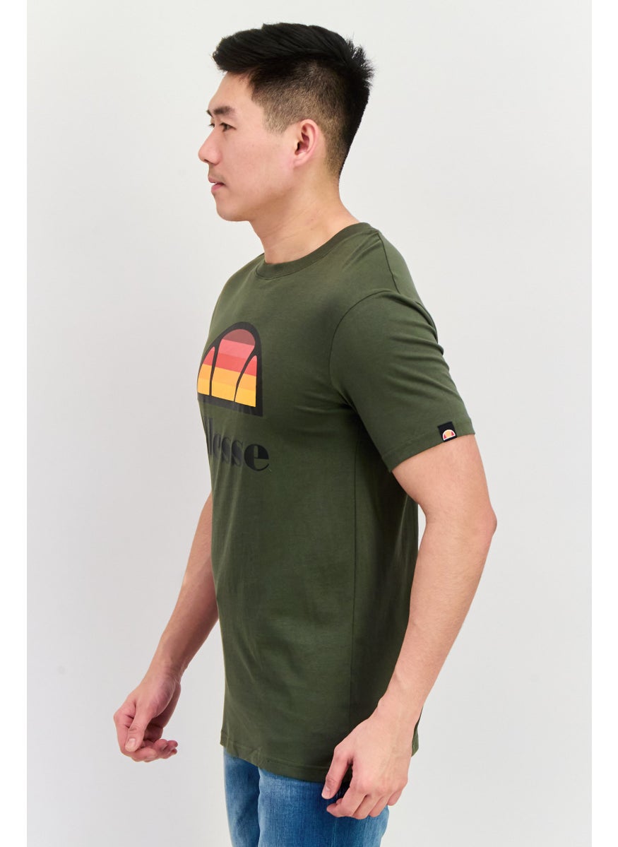 Men Crew Neck Short Sleeve Brand Logo T-Shirt, Olive Combo