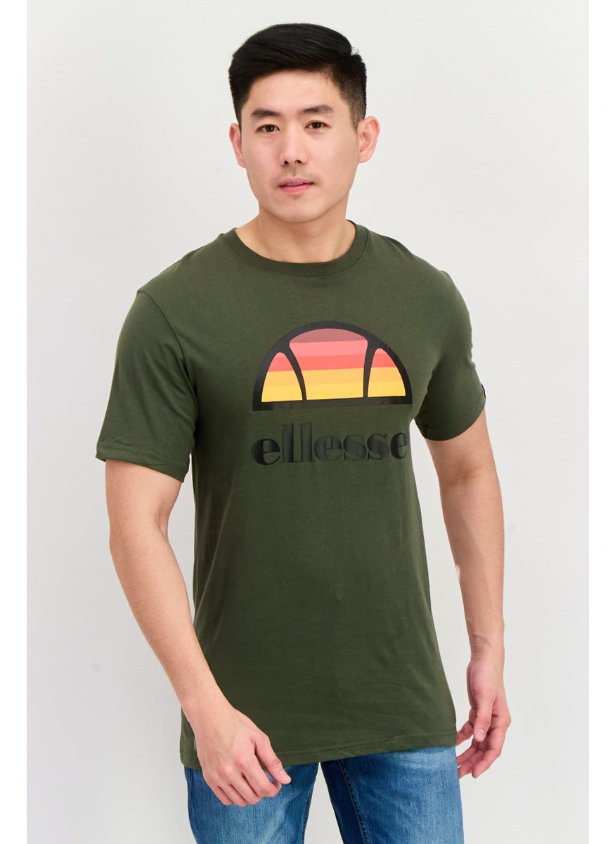 Men Crew Neck Short Sleeve Brand Logo T-Shirt, Olive Combo