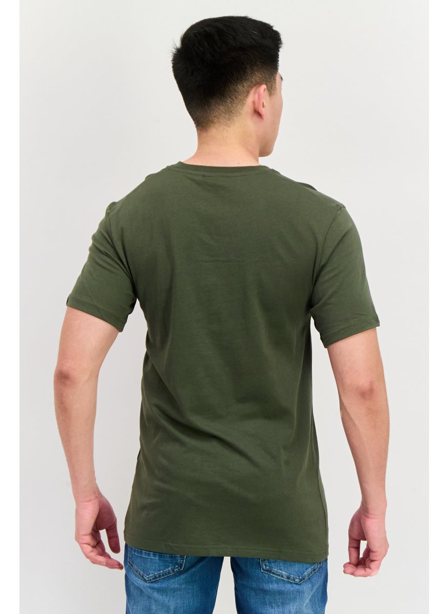 Men Crew Neck Short Sleeve Brand Logo T-Shirt, Olive Combo
