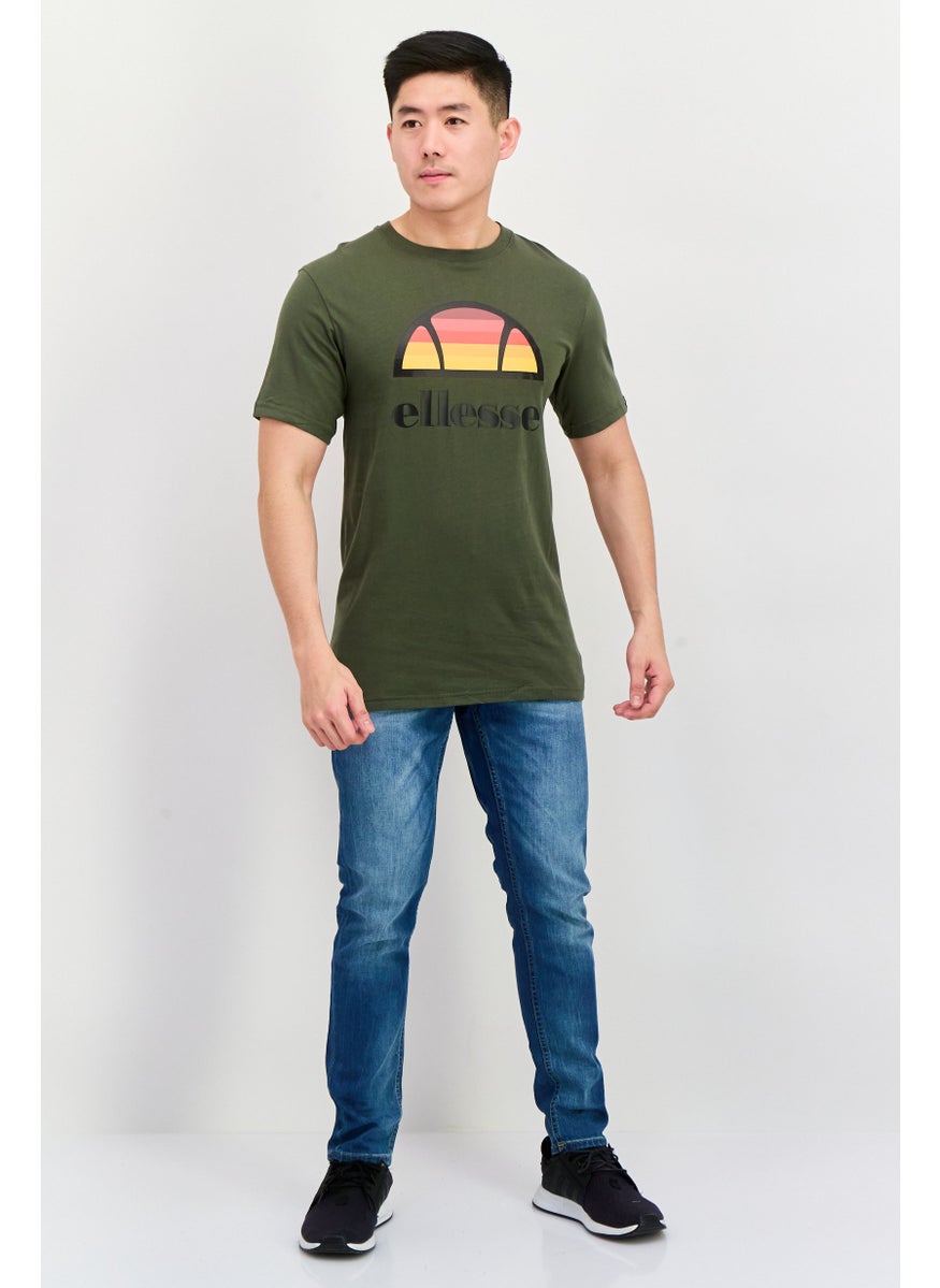 Men Crew Neck Short Sleeve Brand Logo T-Shirt, Olive Combo