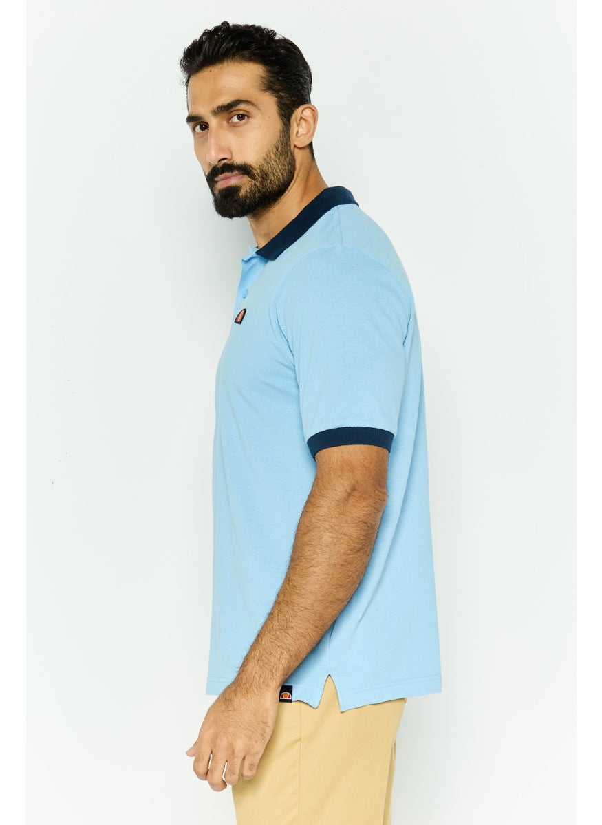 Men Regular Fit Short Sleeve Brand Logo Polo Shirt, Blue