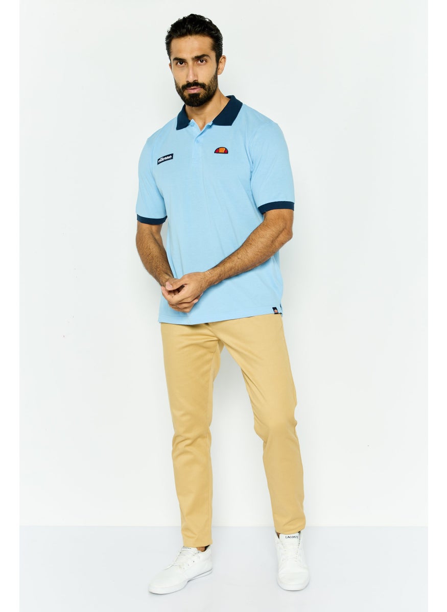 Men Regular Fit Short Sleeve Brand Logo Polo Shirt, Blue
