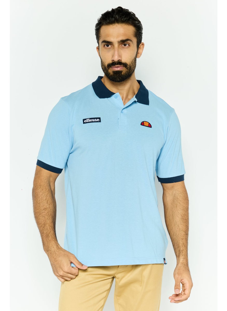 Men Regular Fit Short Sleeve Brand Logo Polo Shirt, Blue