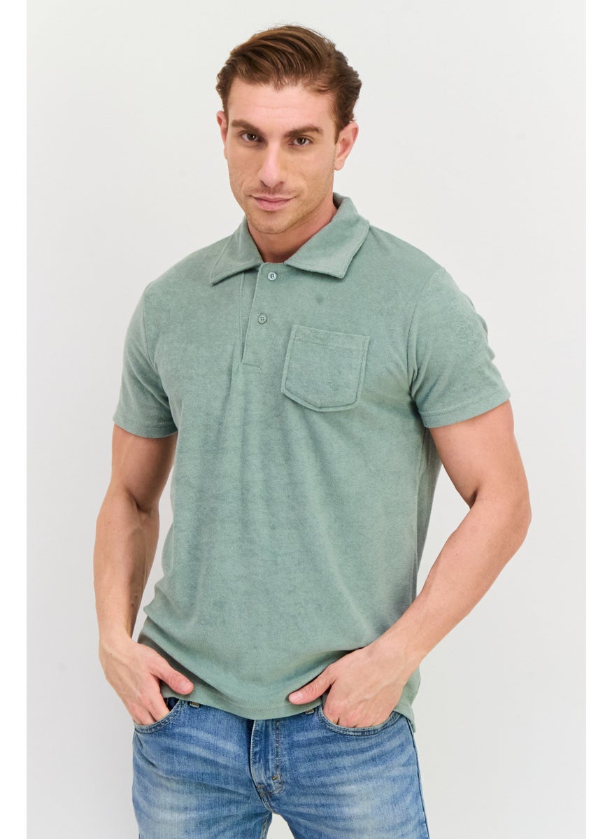 Men Regular Fit Solid Short Sleeve Polo Shirt, Sage