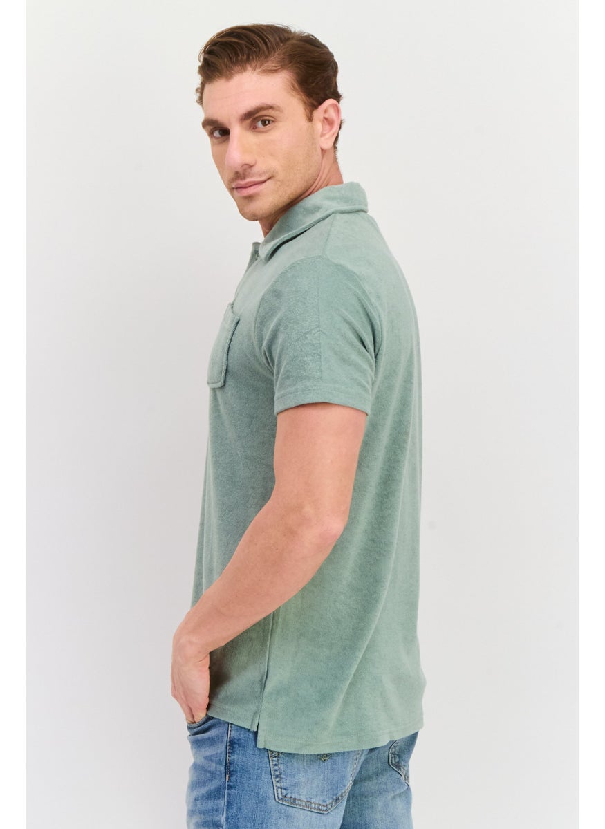 Men Regular Fit Solid Short Sleeve Polo Shirt, Sage