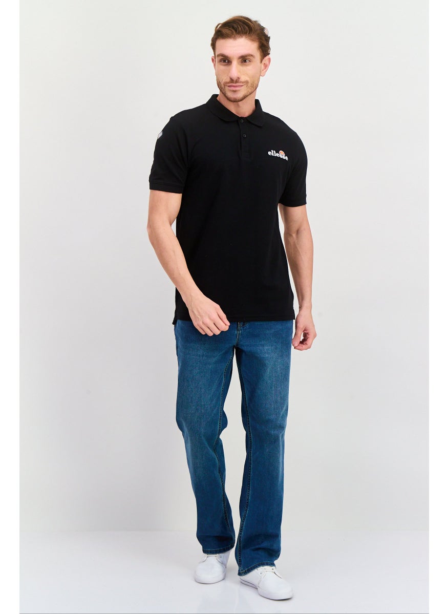 Men Regular Fit Embroidered Logo Short Sleeves Polo Shirt, Black