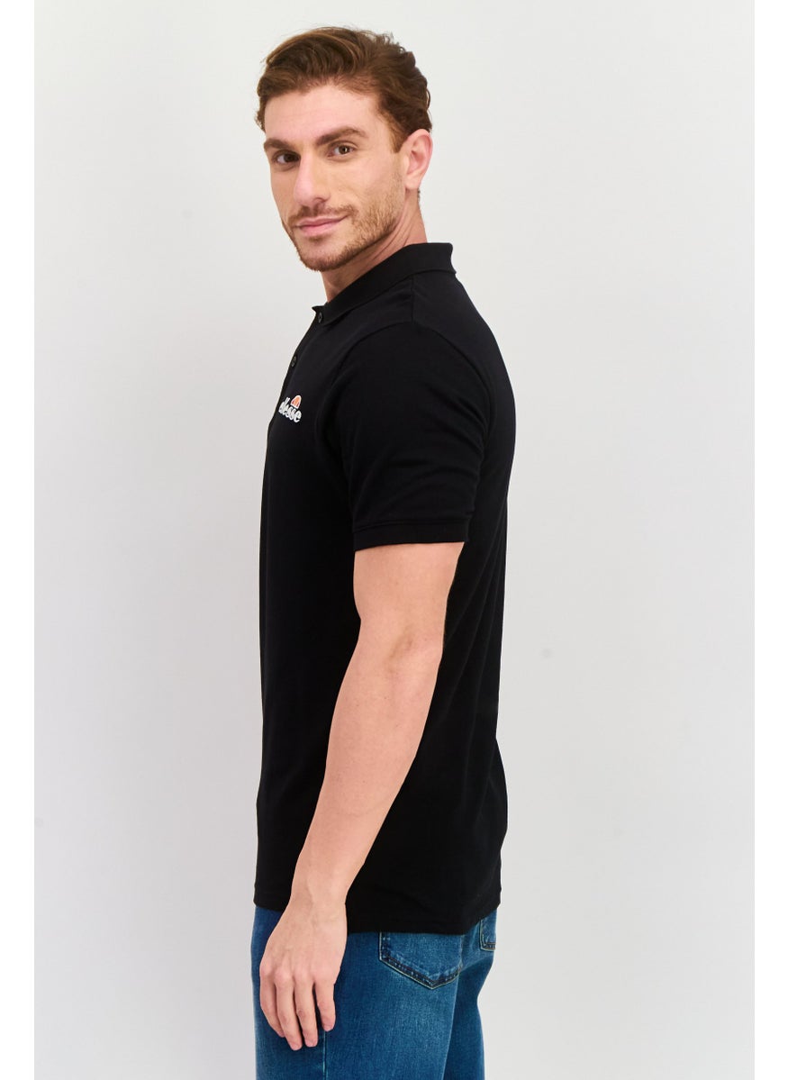 Men Regular Fit Embroidered Logo Short Sleeves Polo Shirt, Black