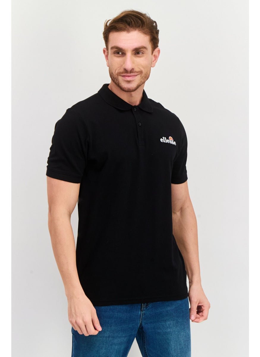 Men Regular Fit Embroidered Logo Short Sleeves Polo Shirt, Black