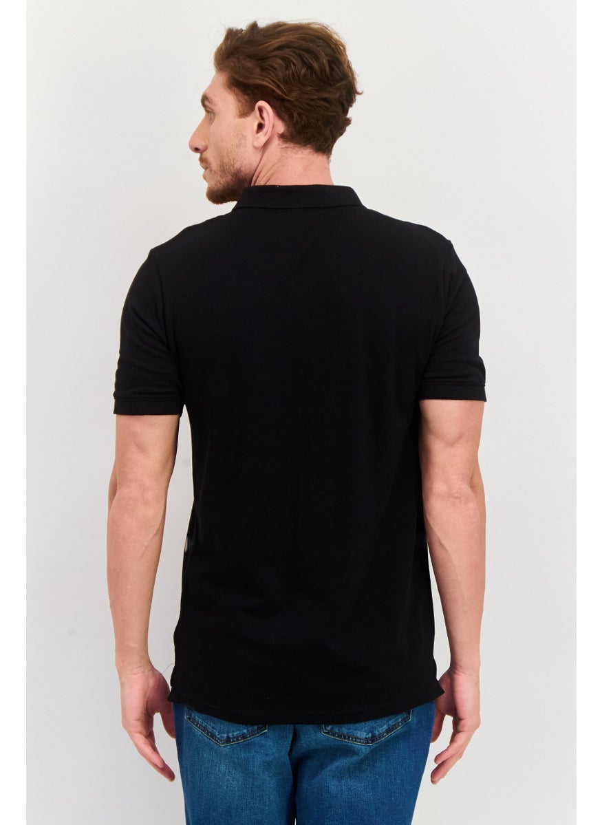 Men Regular Fit Embroidered Logo Short Sleeves Polo Shirt, Black