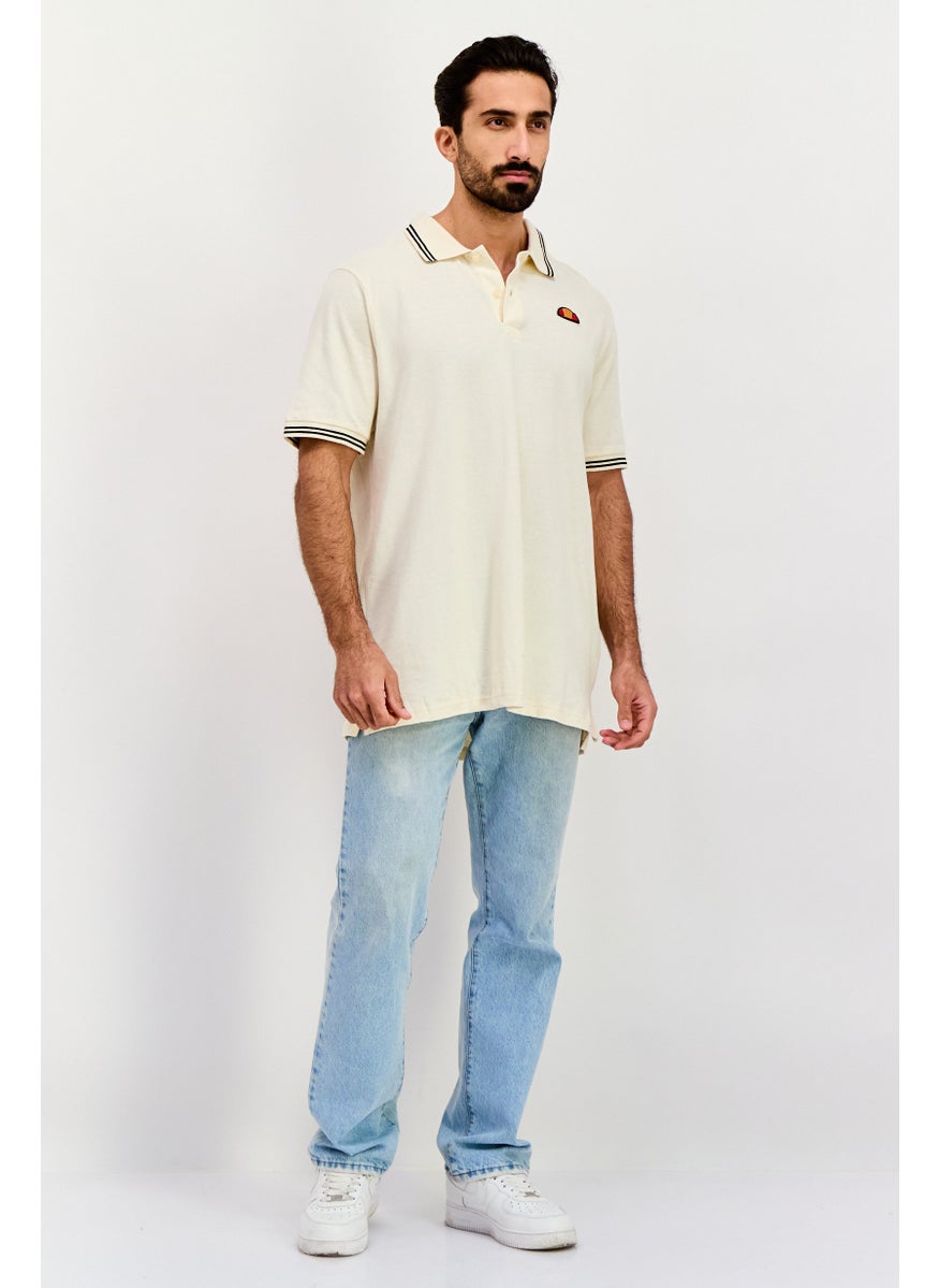 Men Regular Fit Short Sleeve Brand Logo Polo Shirt, Off White