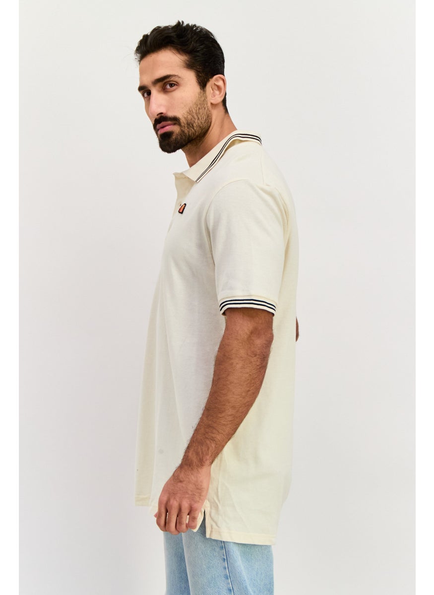 Men Regular Fit Short Sleeve Brand Logo Polo Shirt, Off White