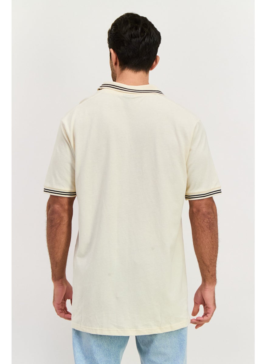 Men Regular Fit Short Sleeve Brand Logo Polo Shirt, Off White
