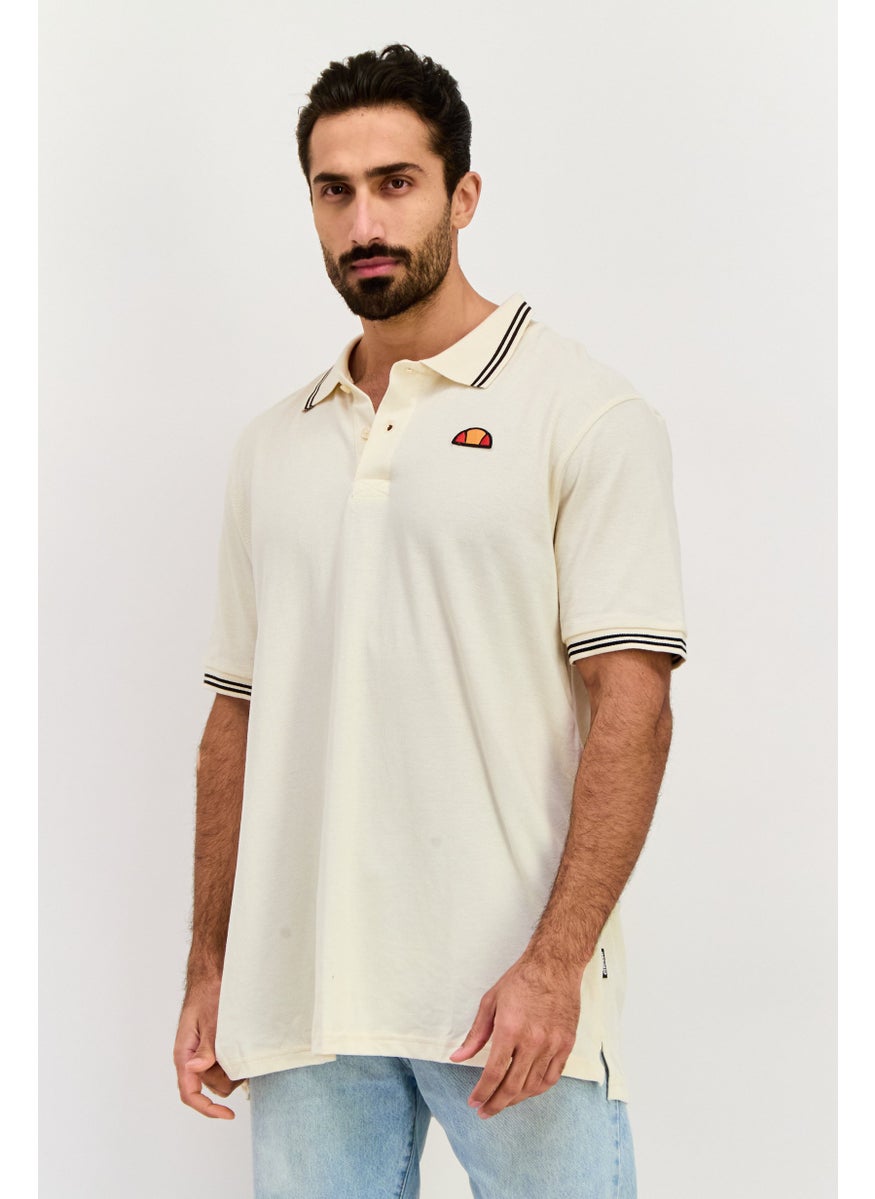 Men Regular Fit Short Sleeve Brand Logo Polo Shirt, Off White