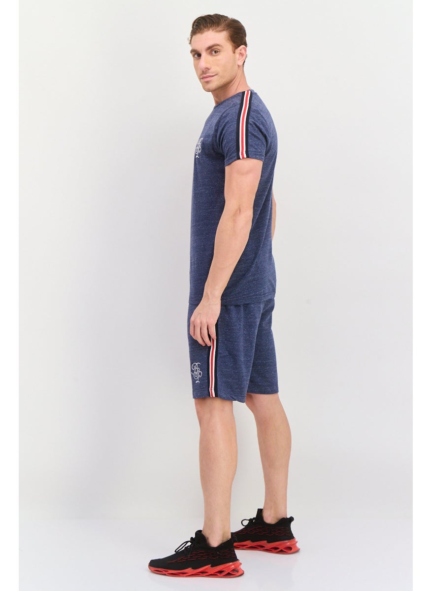 Men 2 Pieces Brand Logo T-Shirt And Short Set, Blue Combo