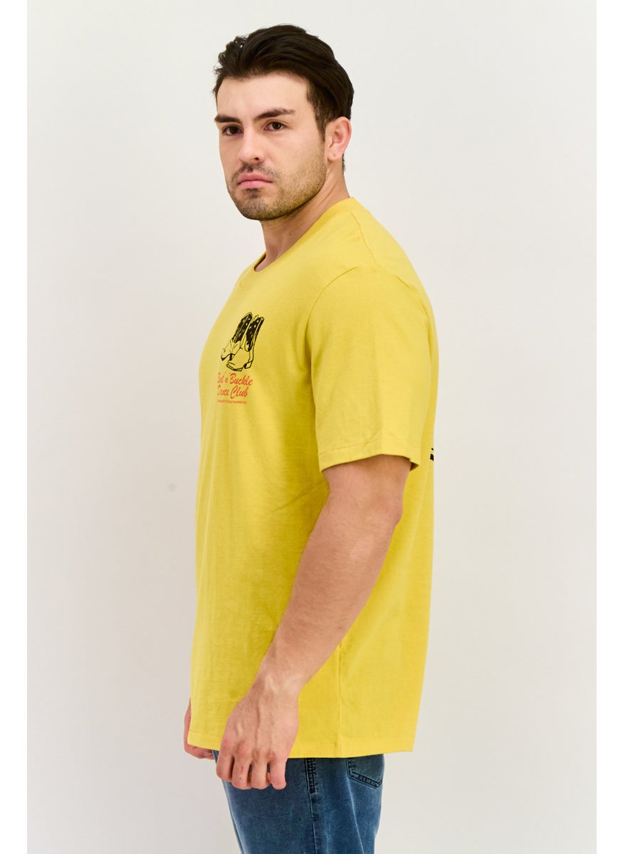 Men Crew Neck Short Sleeves Graphic Print T-Shirt, Yellow